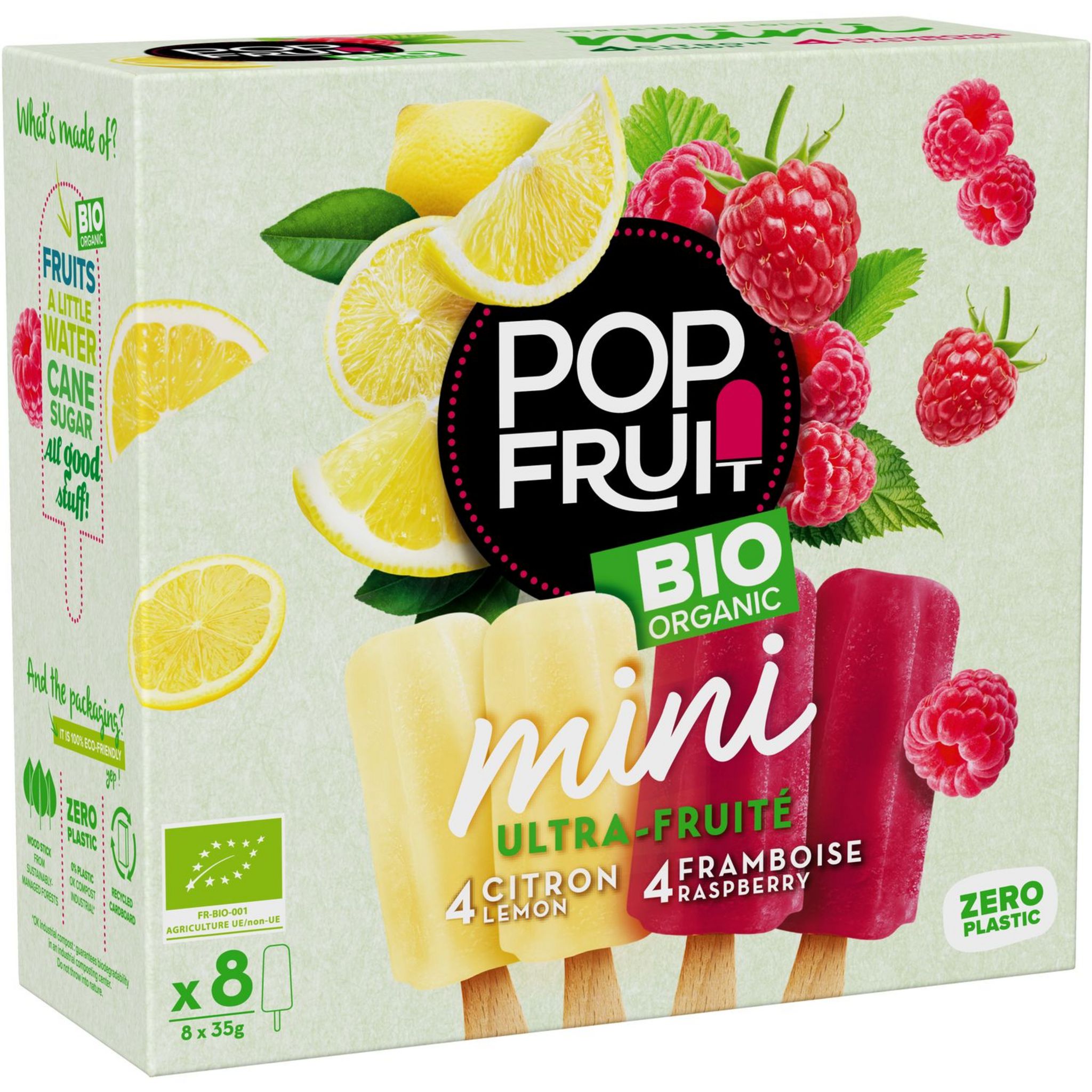 Promo Pop fruit bâtonnets de sorbets glacés bio banane enrobage açaï chez  Monoprix