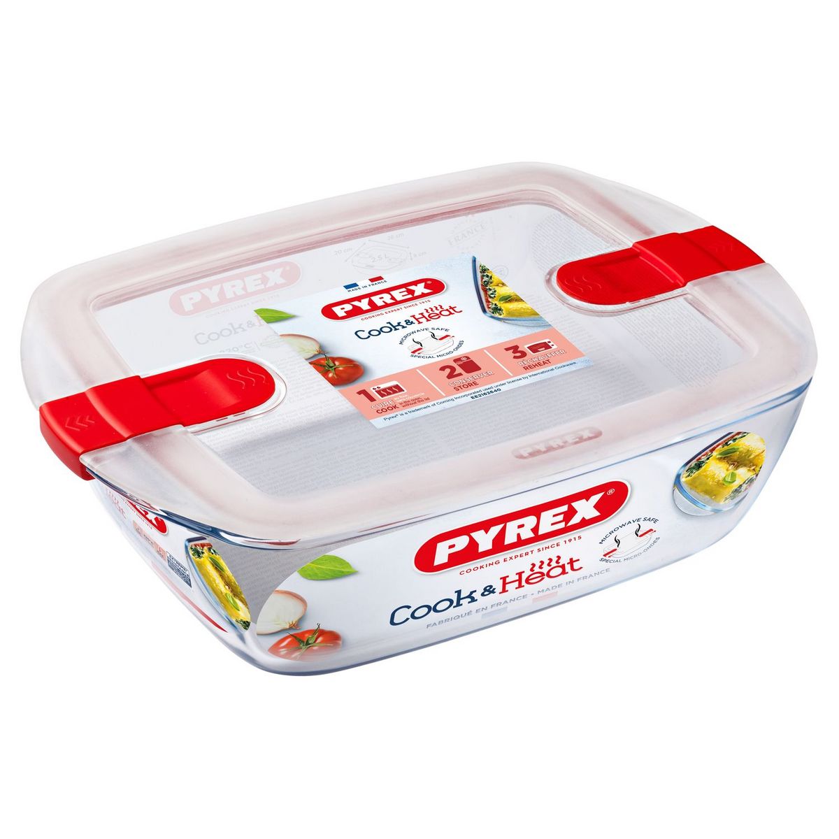 PYREX Plat rectangulaire couvercle plastique bout. vapeur 28 * 20