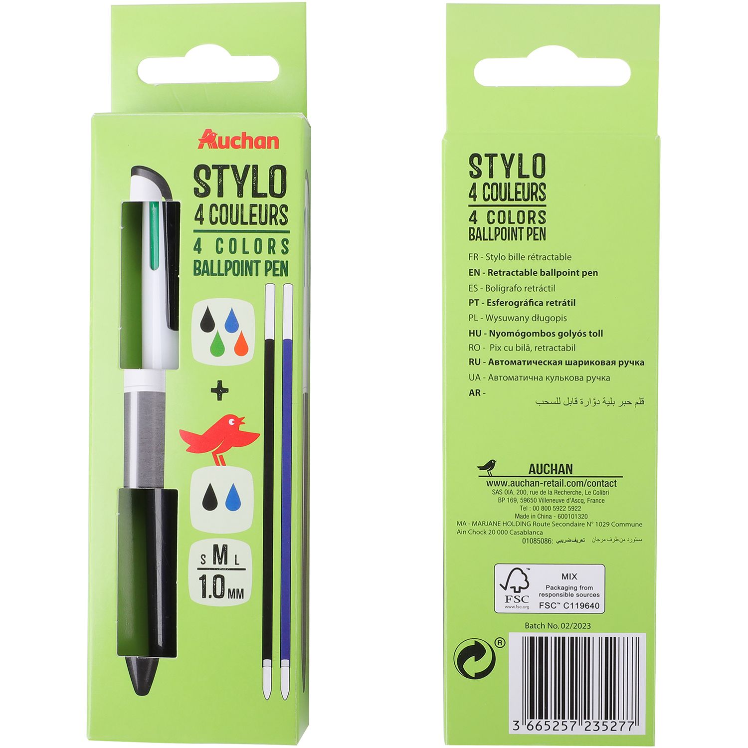 AUCHAN Stylo roller + 3 recharges noir pas cher 