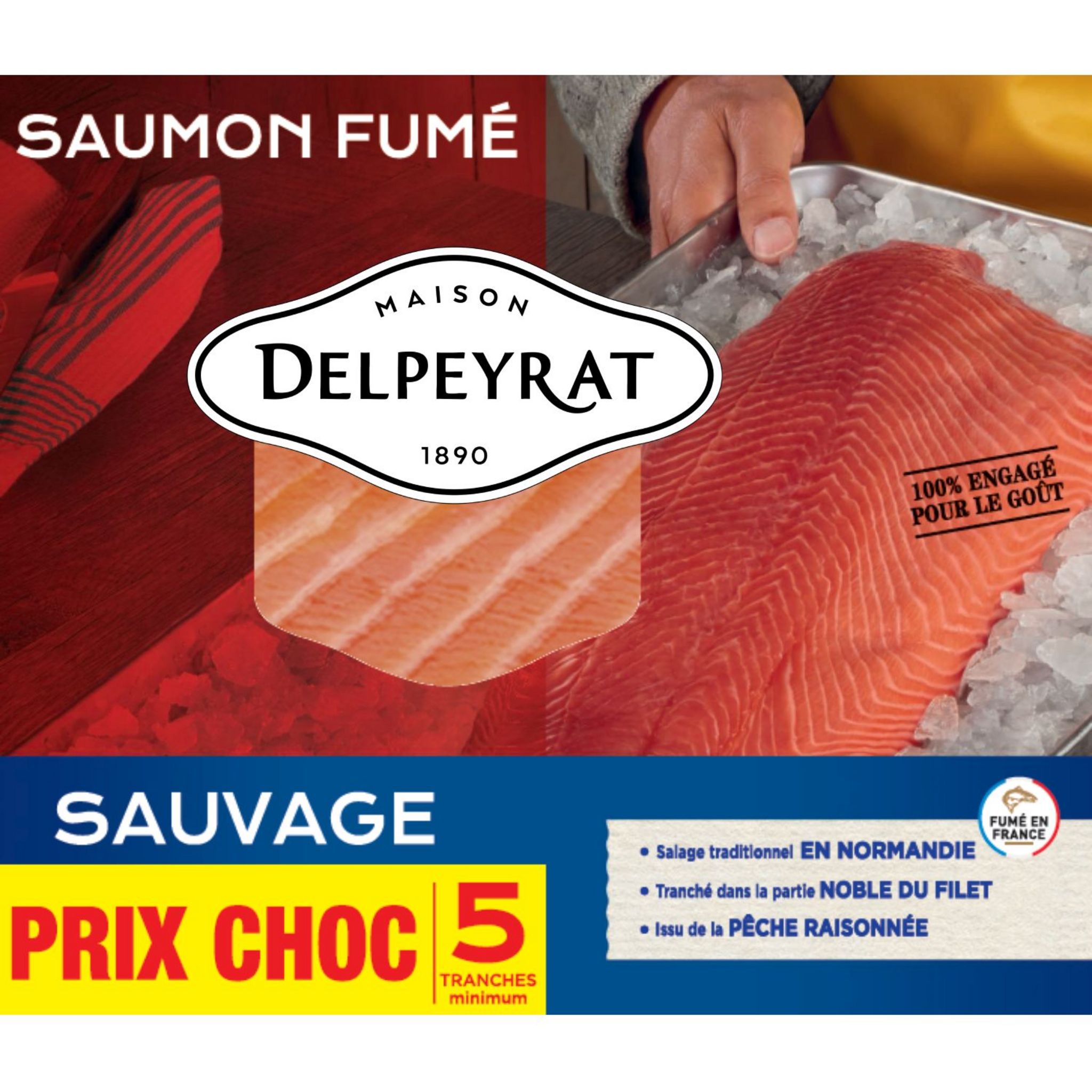 DELPEYRAT Saumon fumé sauvage 5 tranches 140g pas cher 