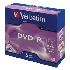 VERBATIM CD DVD vierge DataLifePlus - 120mn - 4.7 Go - 16x - 5 pièces de boîte cristal - Matt Silver