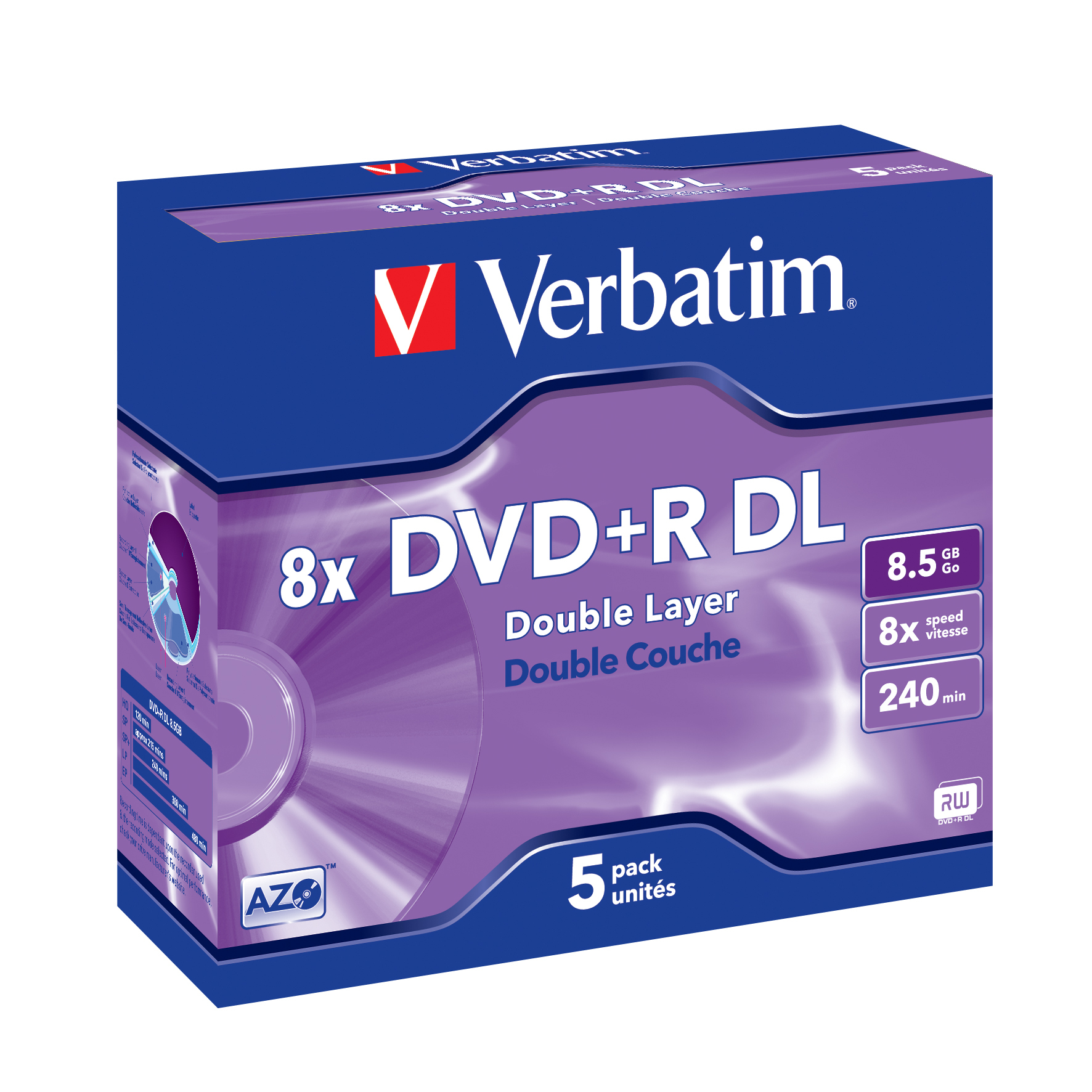 VERBATIM CD DVD vierge DVD+R 5PKS 8.5GB DOUBLE LA pas cher 