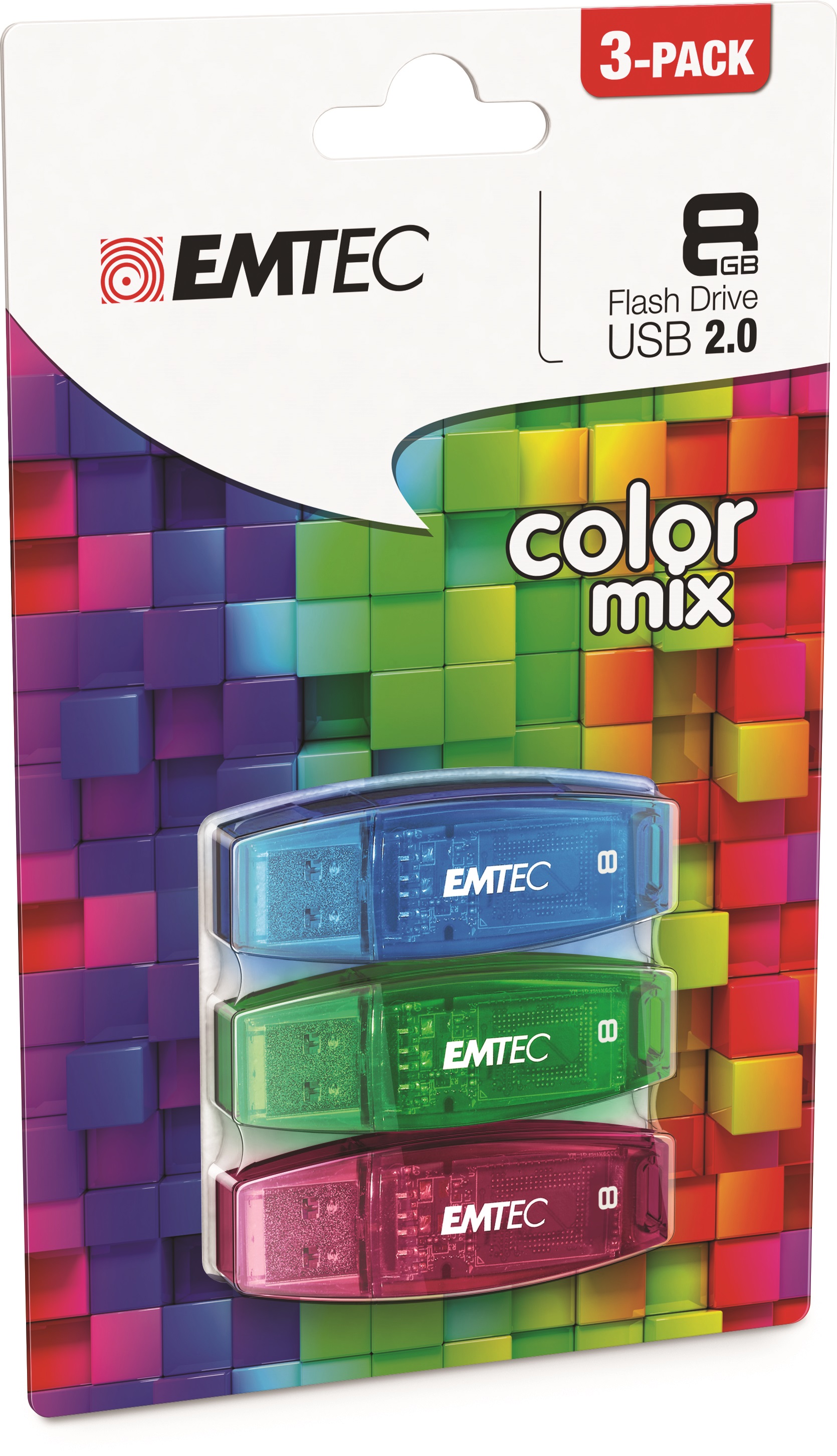 EMTEC Lot de 3 clés USB Color mix - USB 2.0 - 8 Go pas cher