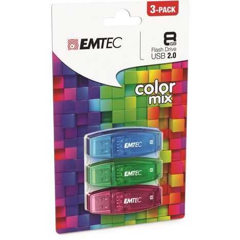 EMTEC Lot de 3 clés USB Color mix - USB 2.0 - 8 Go pas cher 