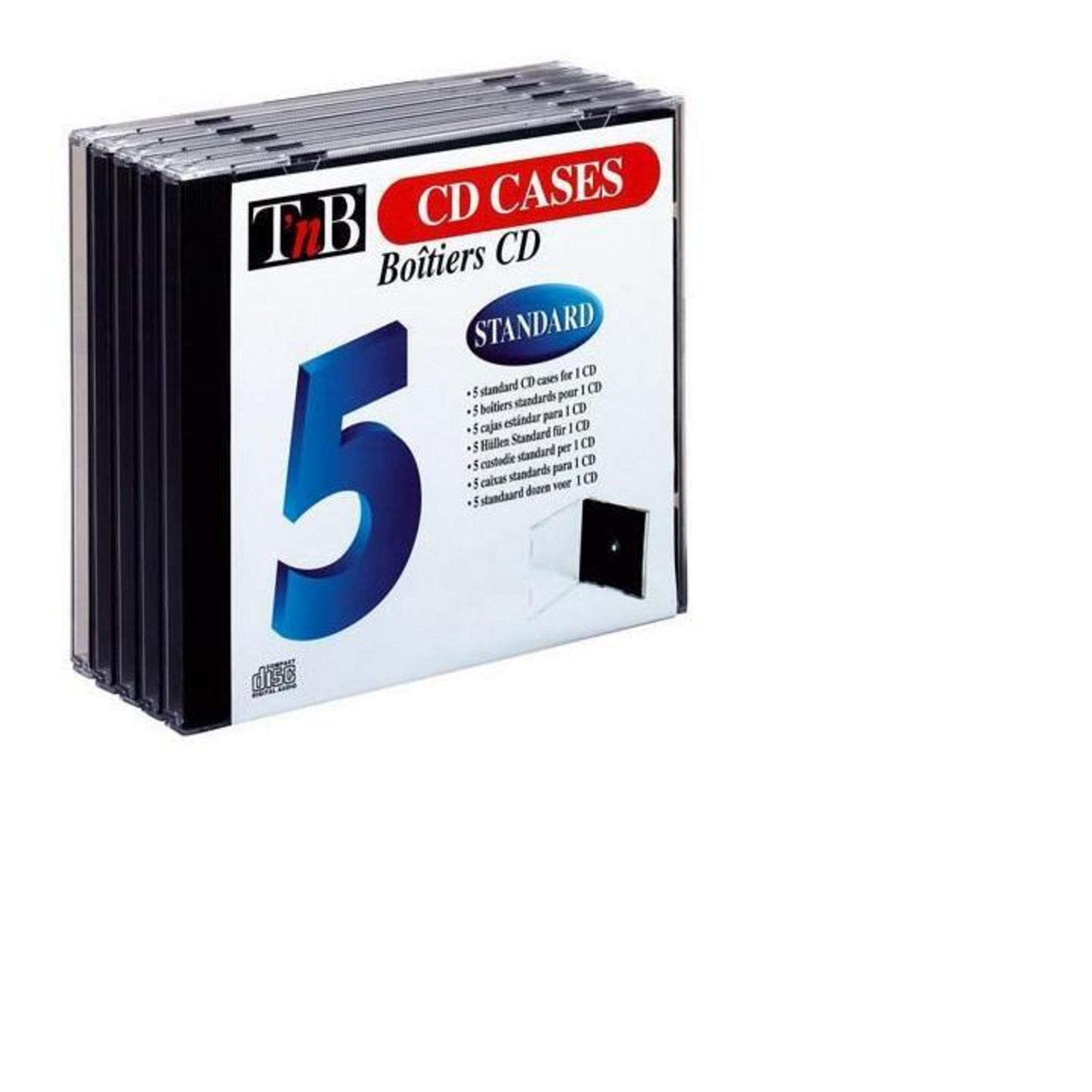 Boitiers CD T'NB standard, transparent, 5 unités, avec plateau CD