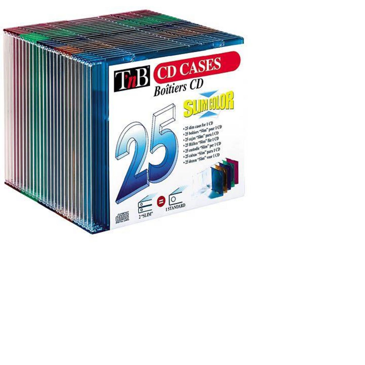 Boîtier CD Slim, lot de 25, assortiment de couleurs