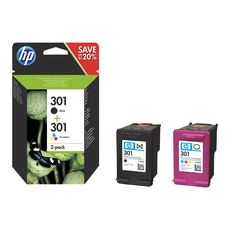 HP Pack de 2 Cartouches d'Encre HP 301 Noire et Trois Couleurs Authentiques (N9J72AE)