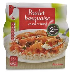 AUCHAN Poulet basquaise et son riz blanc en barquette 2min au micro-ondes 1 personne 300g