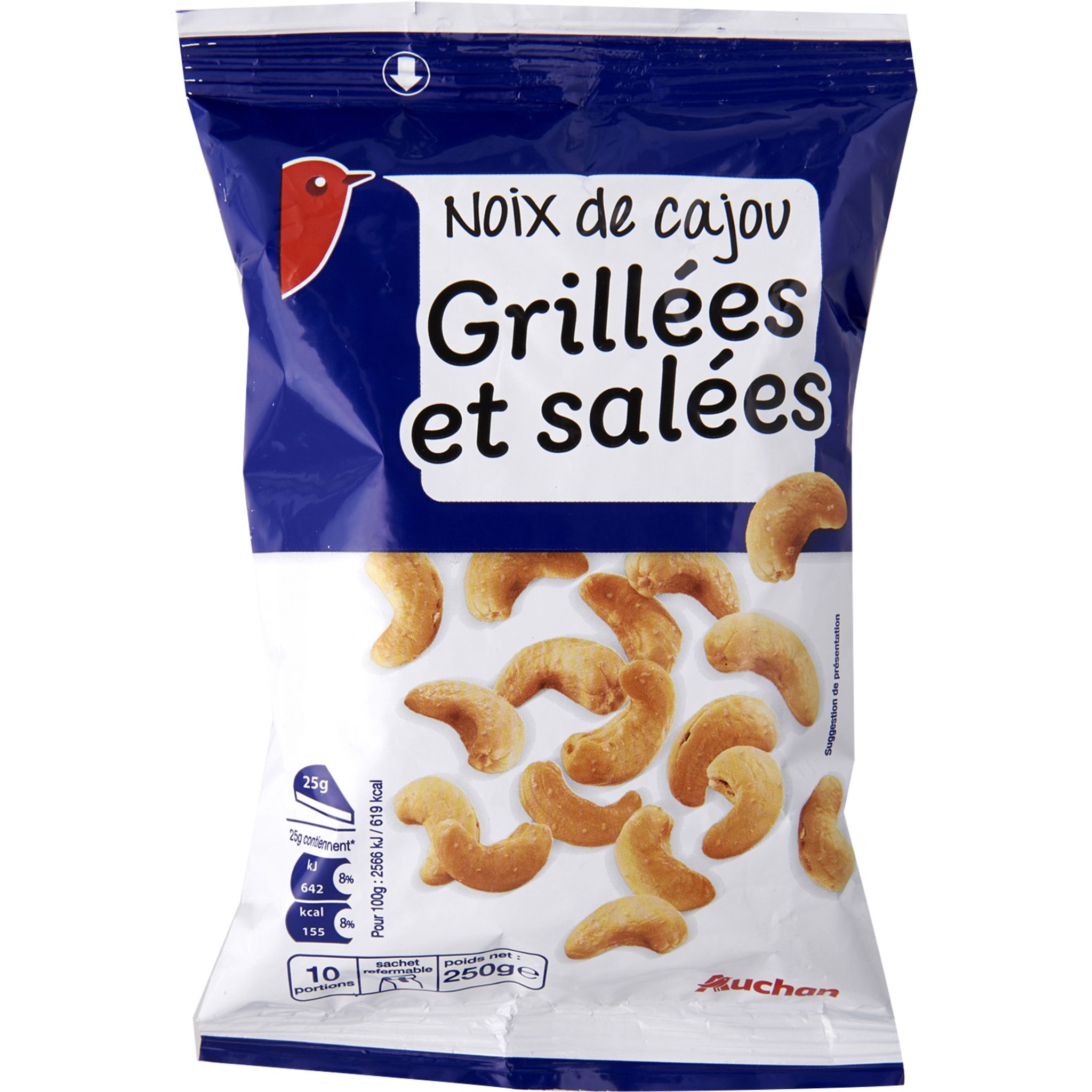 AUCHAN Noix de cajou grillées sans sel ajouté 125g pas cher 