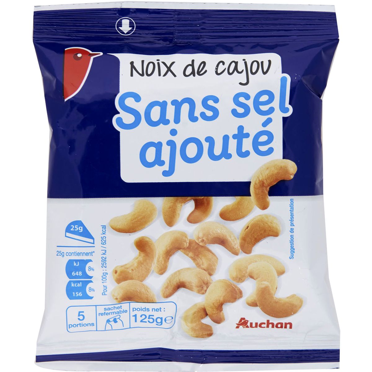 AUCHAN Auchan noix de cajou non salées 125g pas cher 