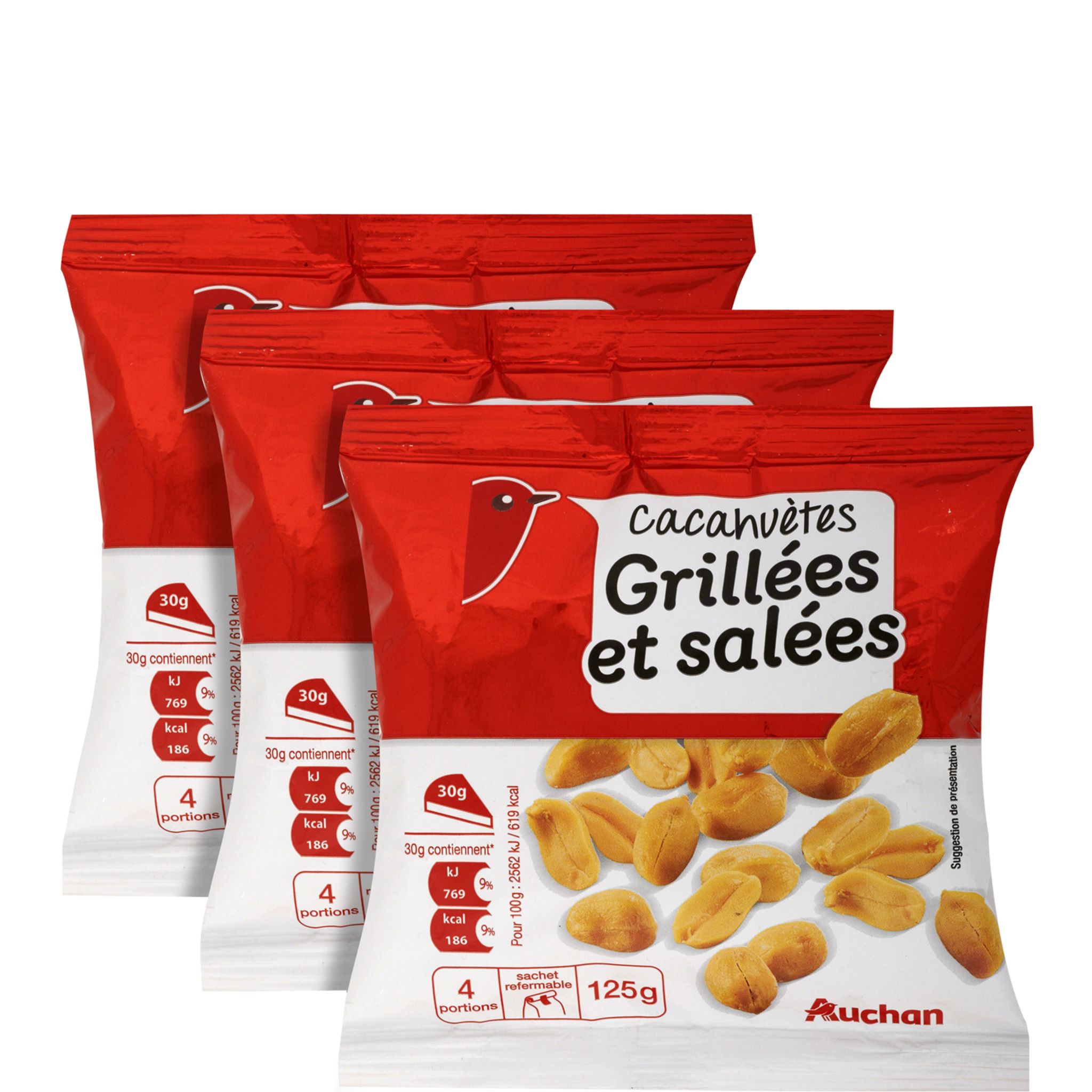 AUCHAN Cacahuètes grillées sans sel ajouté 200g pas cher 