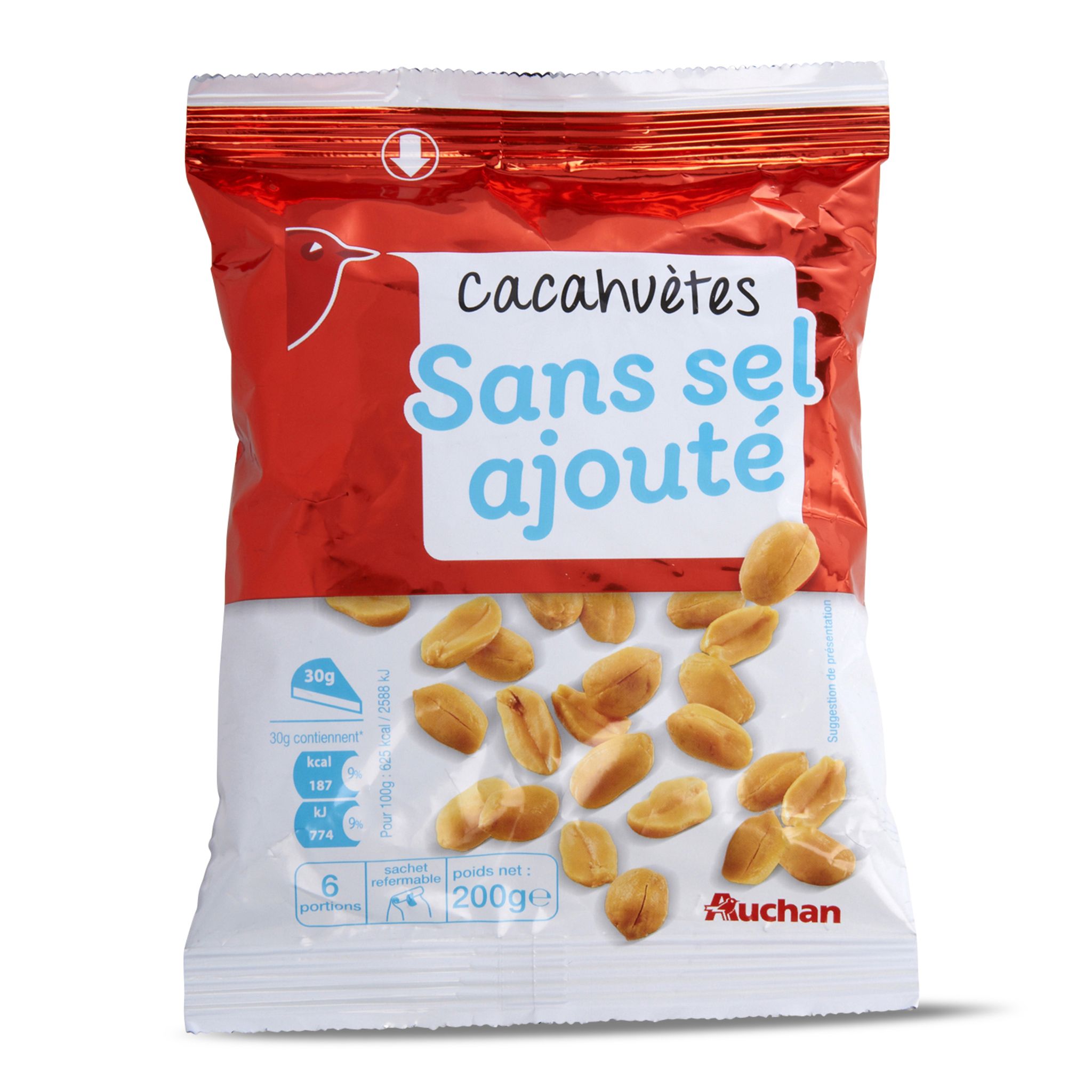 AUCHAN Cacahuètes grillées en coque non salées 1kg pas cher 