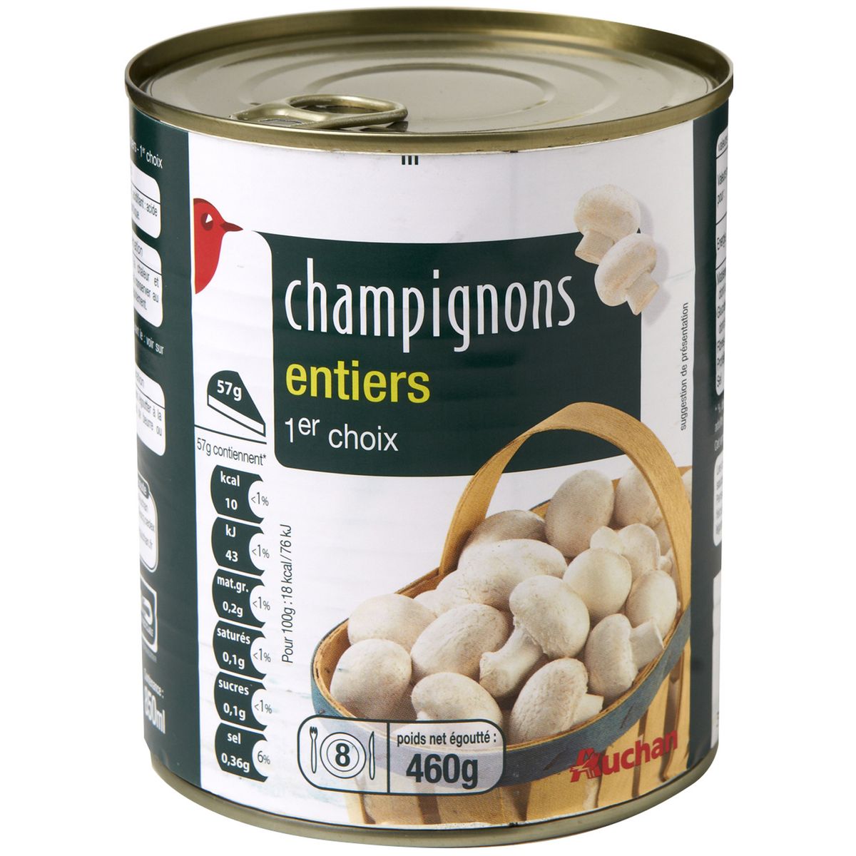 AUCHAN Champignons entiers 1er choix 460g