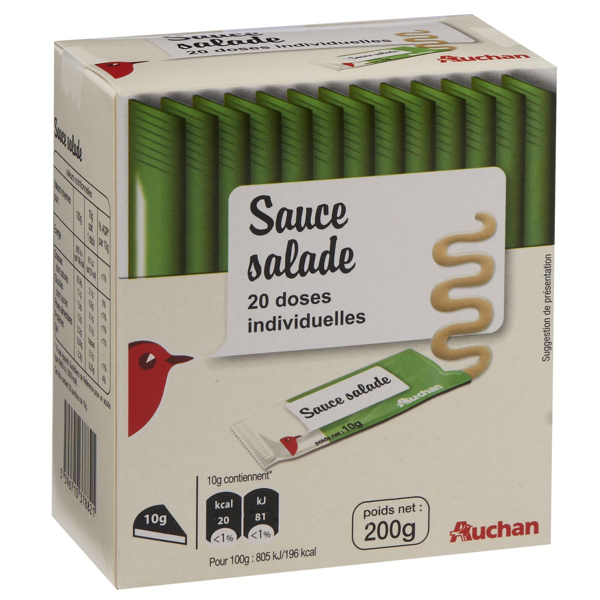 AUCHAN Auchan sauce salade allégée dose individuelle 20x10g pas