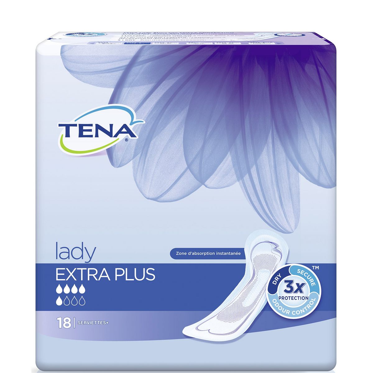TENA Tena Lady Serviettes hygiéniques sans ailettes extra plus x18 18 serviettes