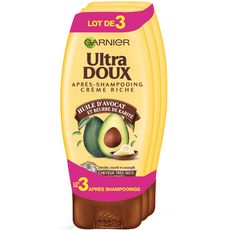 ULTRA DOUX Après-shampooing crème riche avocat et karité cheveux secs 3x200ml