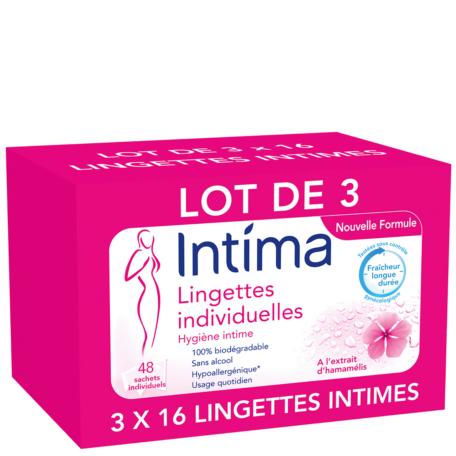 Lingettes intimes à l'extrait d'hamamélis INTIMA : le paquet de 20