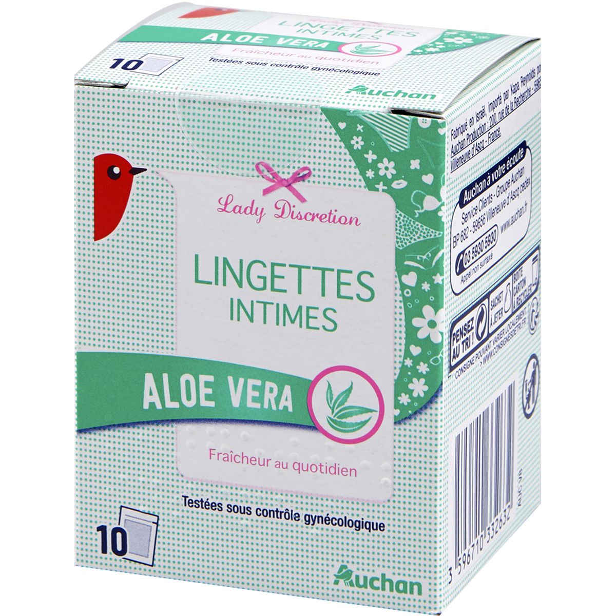 AUCHAN Auchan lingettes individuelles hygiène intime x10 pas cher 