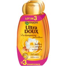 GARNIER Ultra Doux Le Shampoing Merveilleux huiles d'argan et camélia  3x250ml