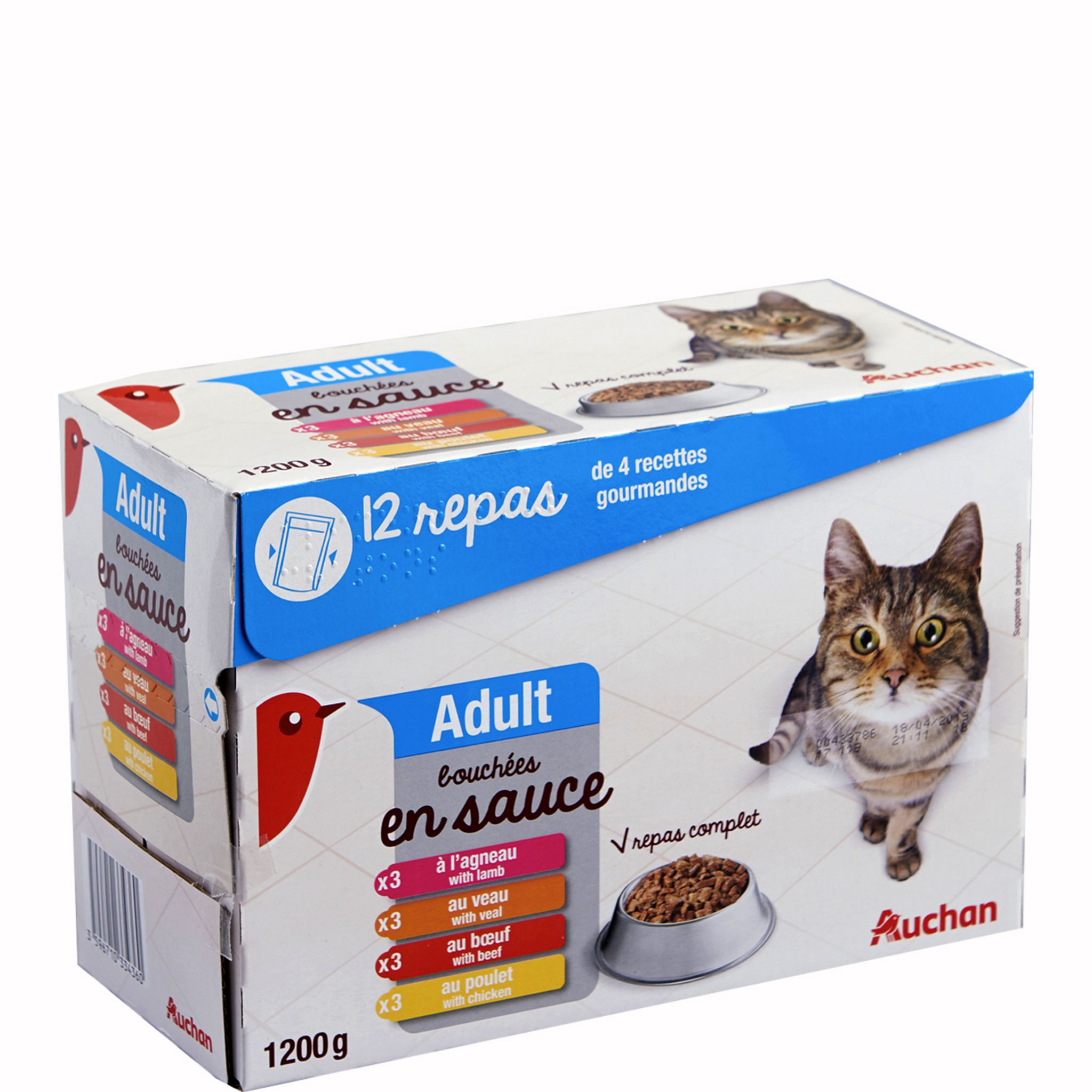 AUCHAN Adult sachets repas bouchées en sauce viandes pour chat 12x100g pas  cher 