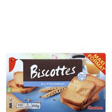 AUCHAN Biscottes au froment sans huile de palme maxi format 5x20 biscottes 810g