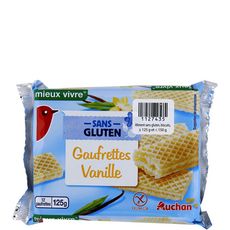 AUCHAN MIEUX VIVRE Gaufrettes vanille sans gluten 12 gaufrettes 125g
