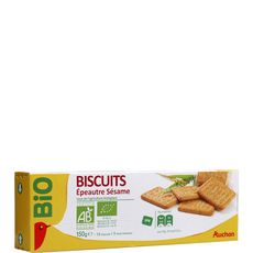 AUCHAN BIO Biscuits épeautre sésame, sachets fraîcheur 3x15 biscuits 150g