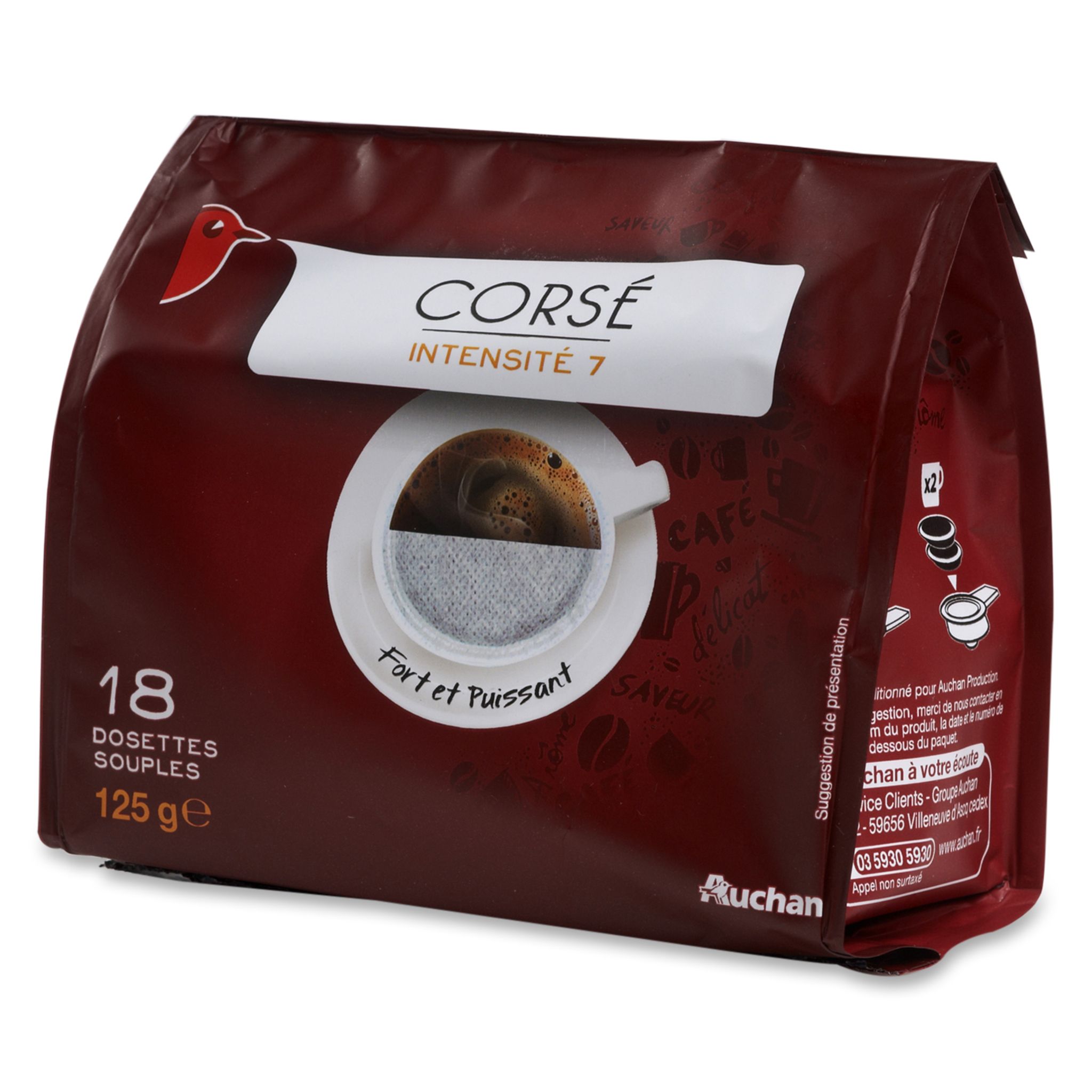 AUCHAN Dosettes de café corsé compatibles Senseo 48 dosettes 333g