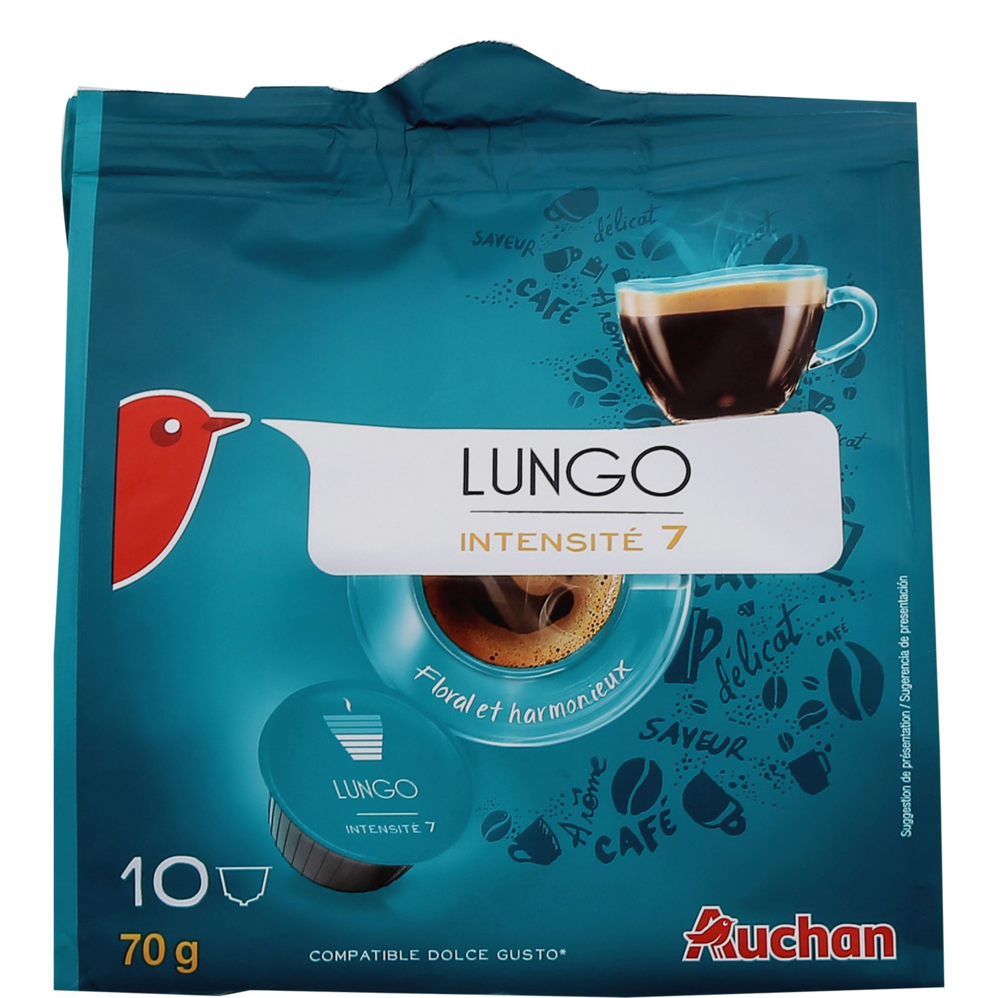 AUCHAN Capsules de café grande intensité 3 compat.Dolcé Gusto 10 capsules  70g pas cher 