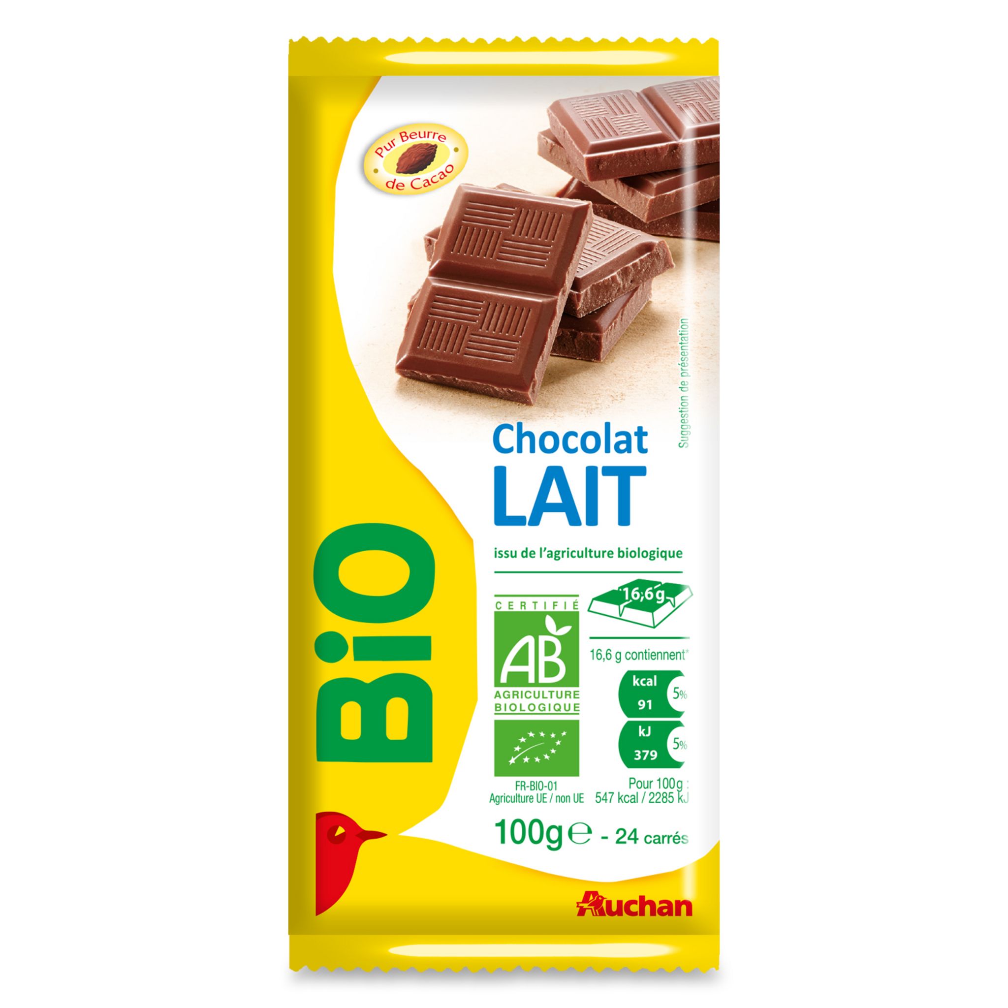 AUCHAN Tablette de chocolat au lait sans sucre ajout 100g pas cher 