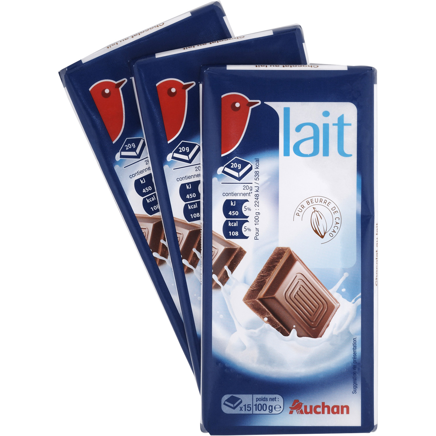 AUCHAN Tablette de chocolat au lait Alpin 3 pièces 3x100g pas cher 