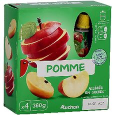 AUCHAN Gourdes pomme nature allégé en sucres sans conservateur 4x90g