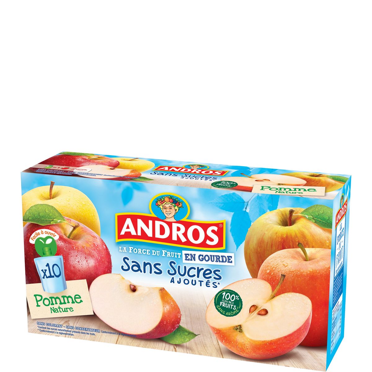 ANDROS Andros compote pomme nature sans sucre ajouté gourde 10x90g