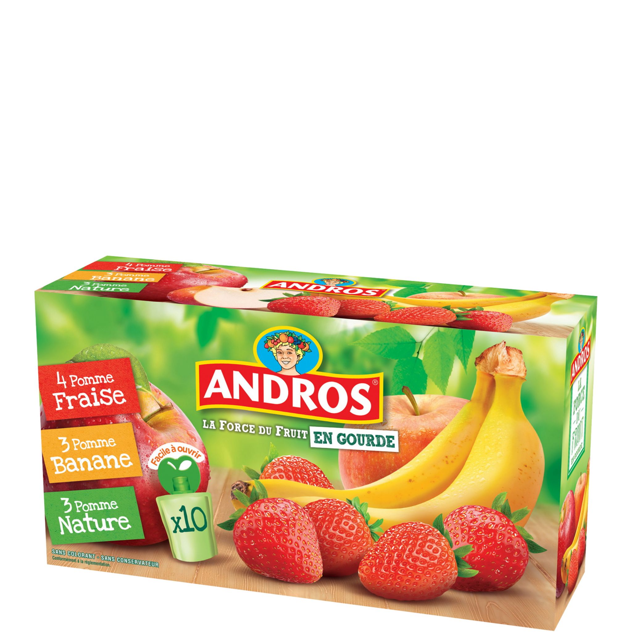 ANDROS Andros compote pomme nature sans sucre ajouté gourde 10x90g