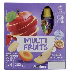 AUCHAN Gourdes multifruits allégé en sucres sans conservateur 4x90g