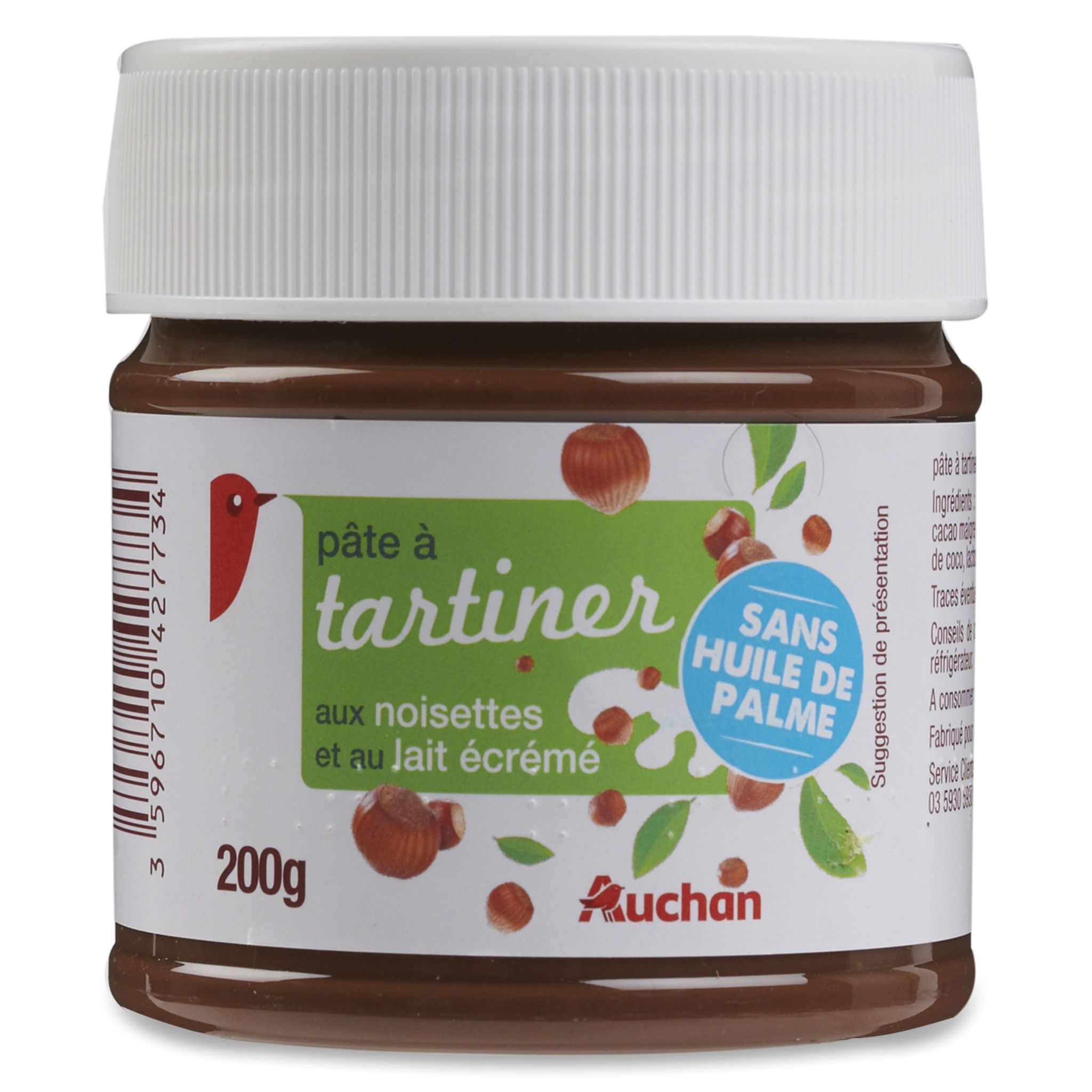 AUCHAN GOURMET Pâte à tartiner au chocolat blanc sans huile de palme 200g  pas cher 