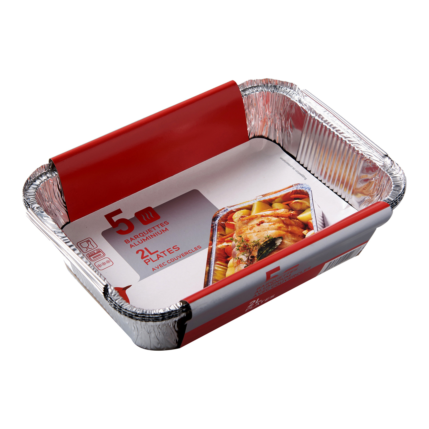 AUCHAN Barquettes aluminium plates avec couvercles 2l 5 barquettes