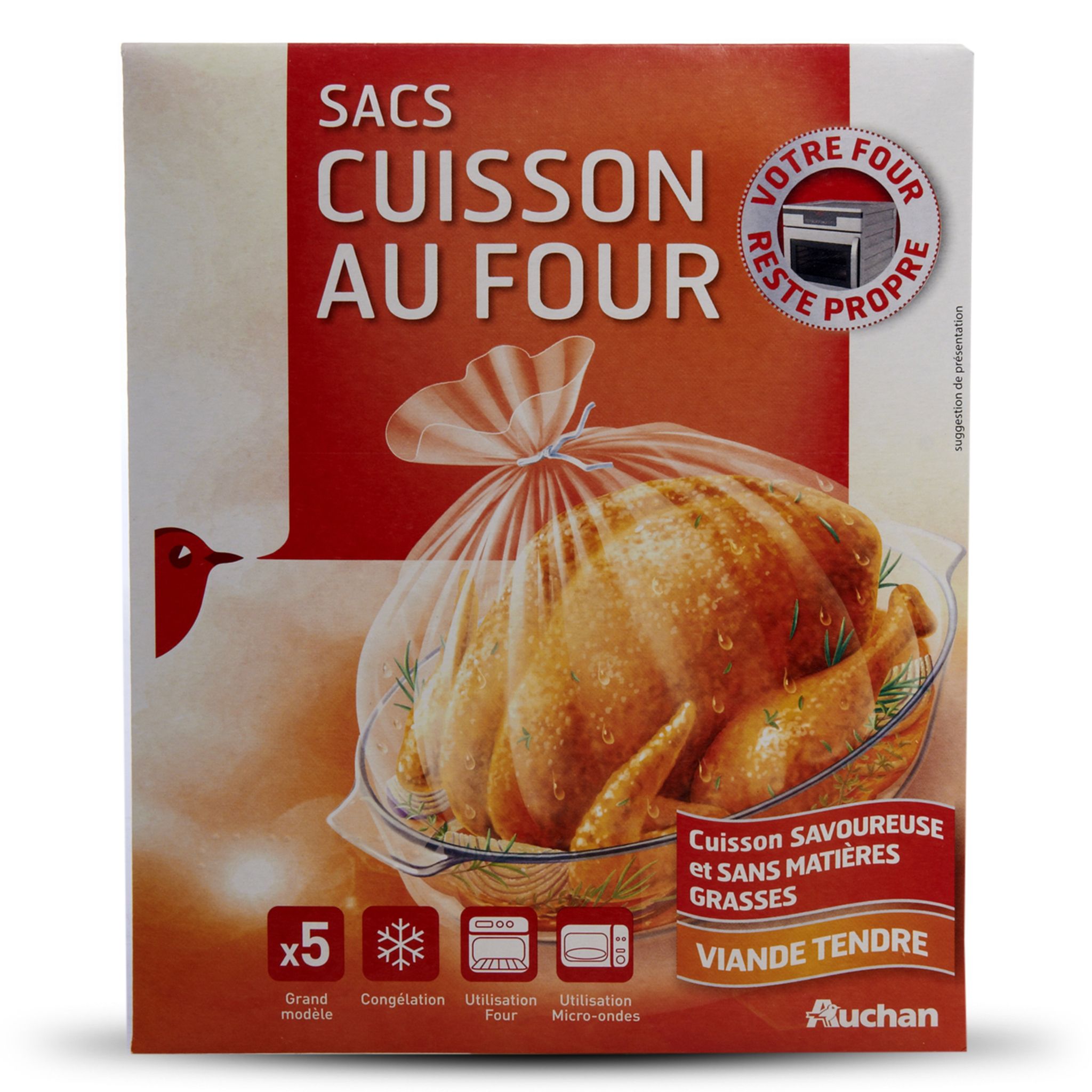 AUCHAN Auchan sacs cuisson au four grand modèle (35x43cm) x5 pas