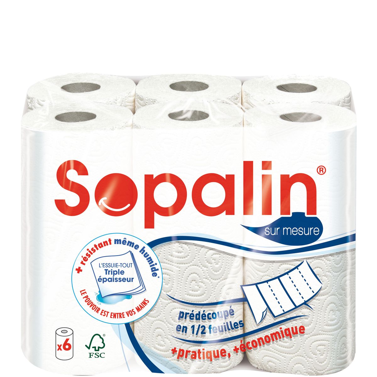 SOPALIN Sopalin essuie tout sur mesure blanc avec 3 plis rouleau x6 pas  cher 