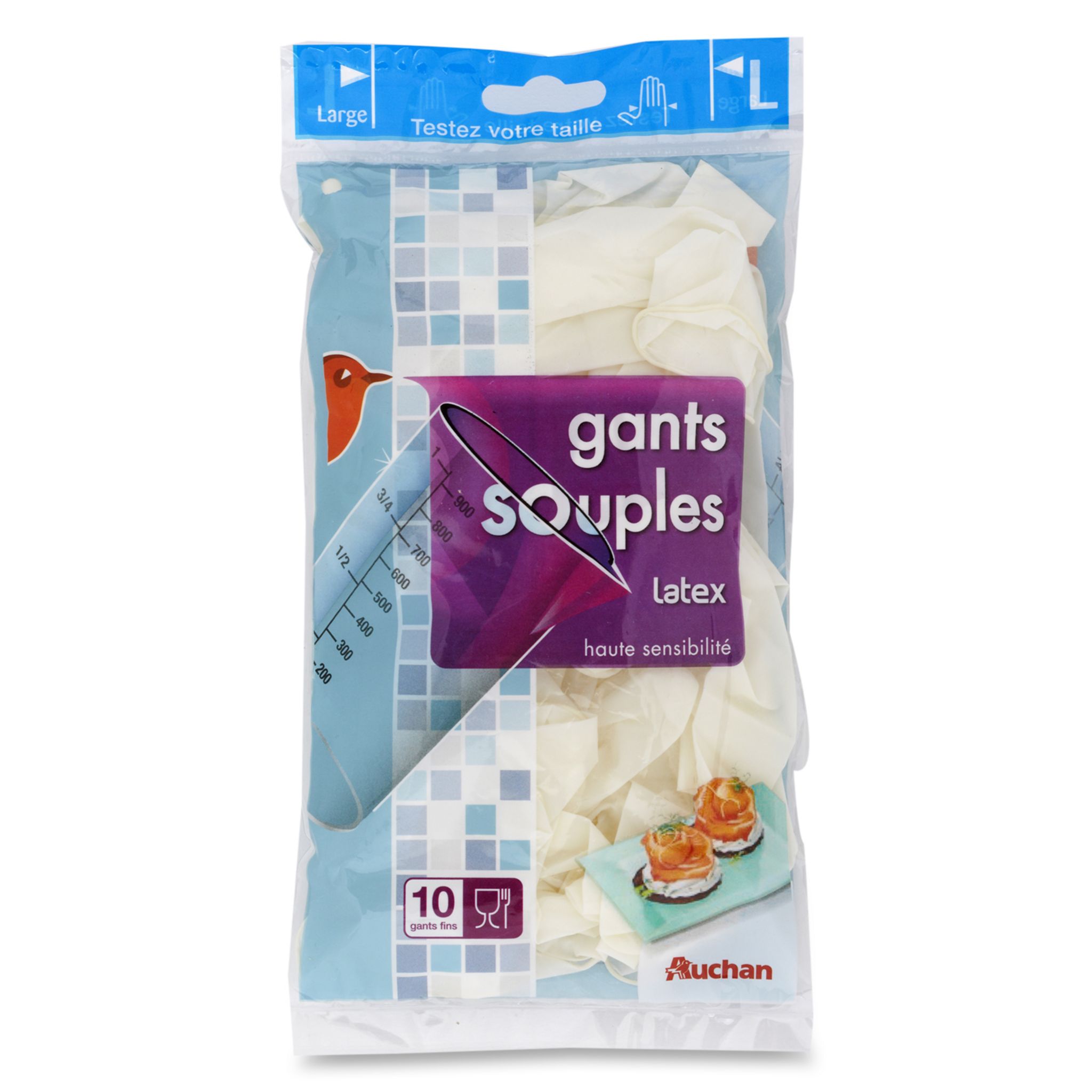 AUCHAN Gants jetables en latex taille unique 50 gants pas cher