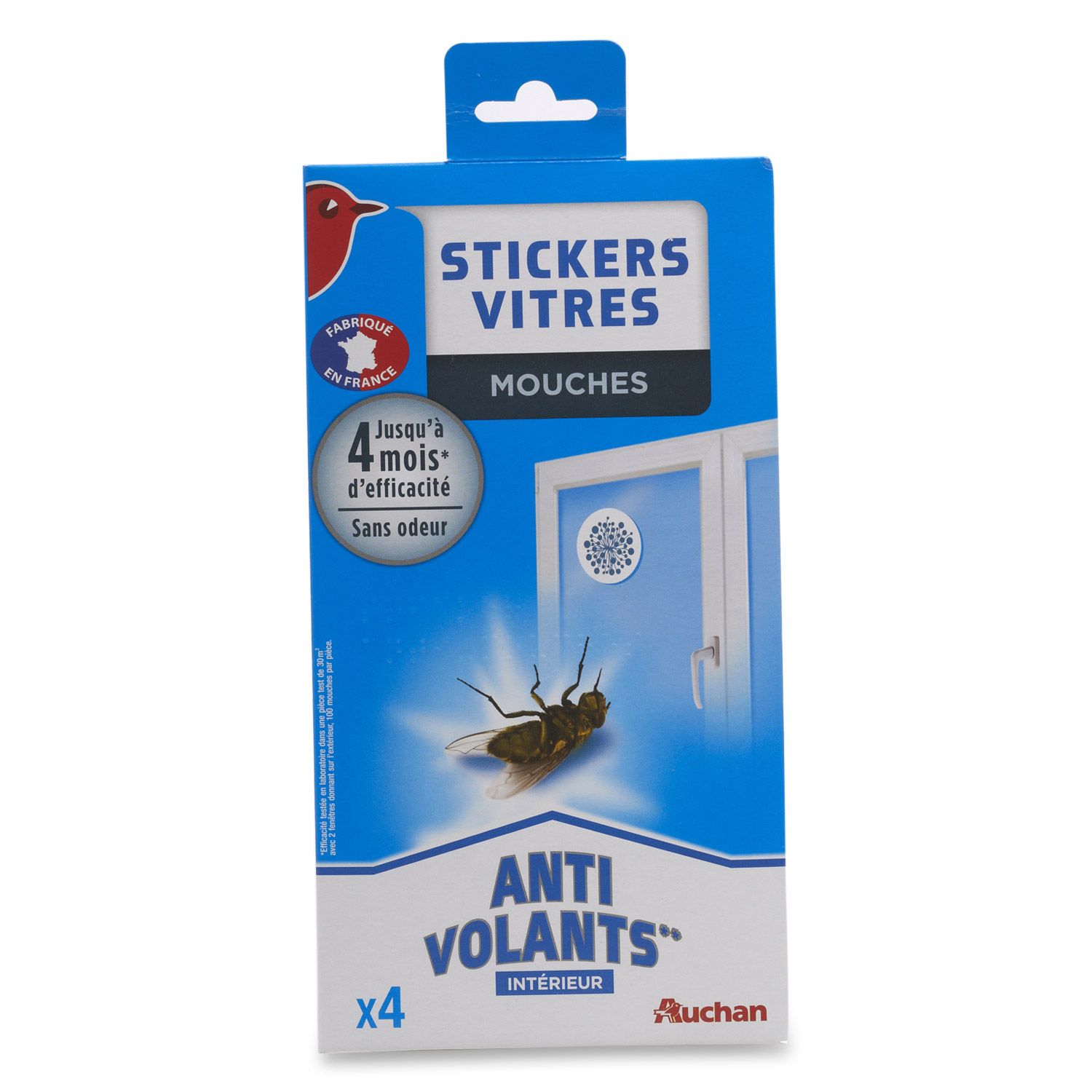 AUCHAN Stickers vitres anti-mouches intérieur efficace 4x4 mois 4 stickers  pas cher 