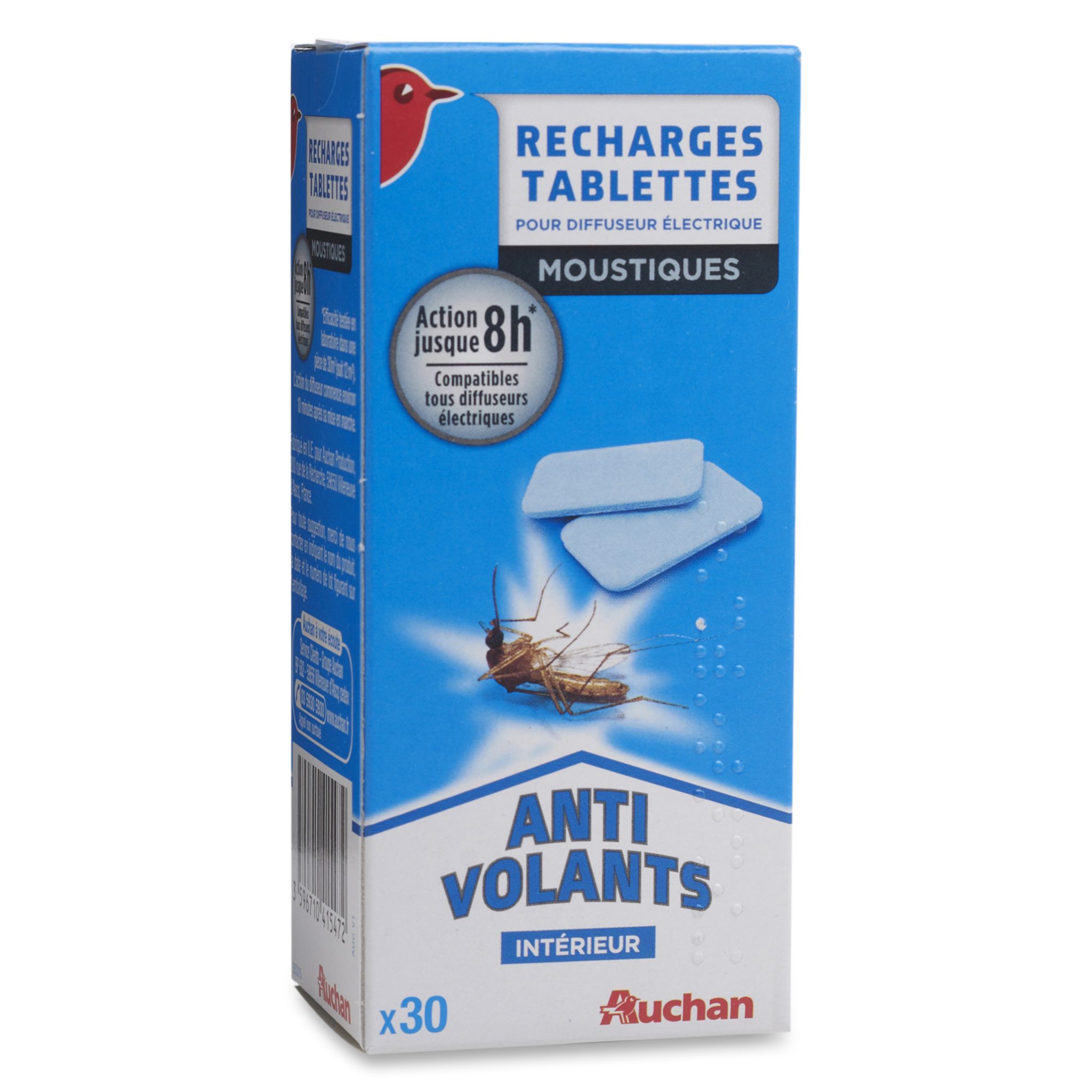 AUCHAN Recharges tablettes pour diffuseur électrique anti-moustiques  efficace 30x8 heures 30 tablettes pas cher 