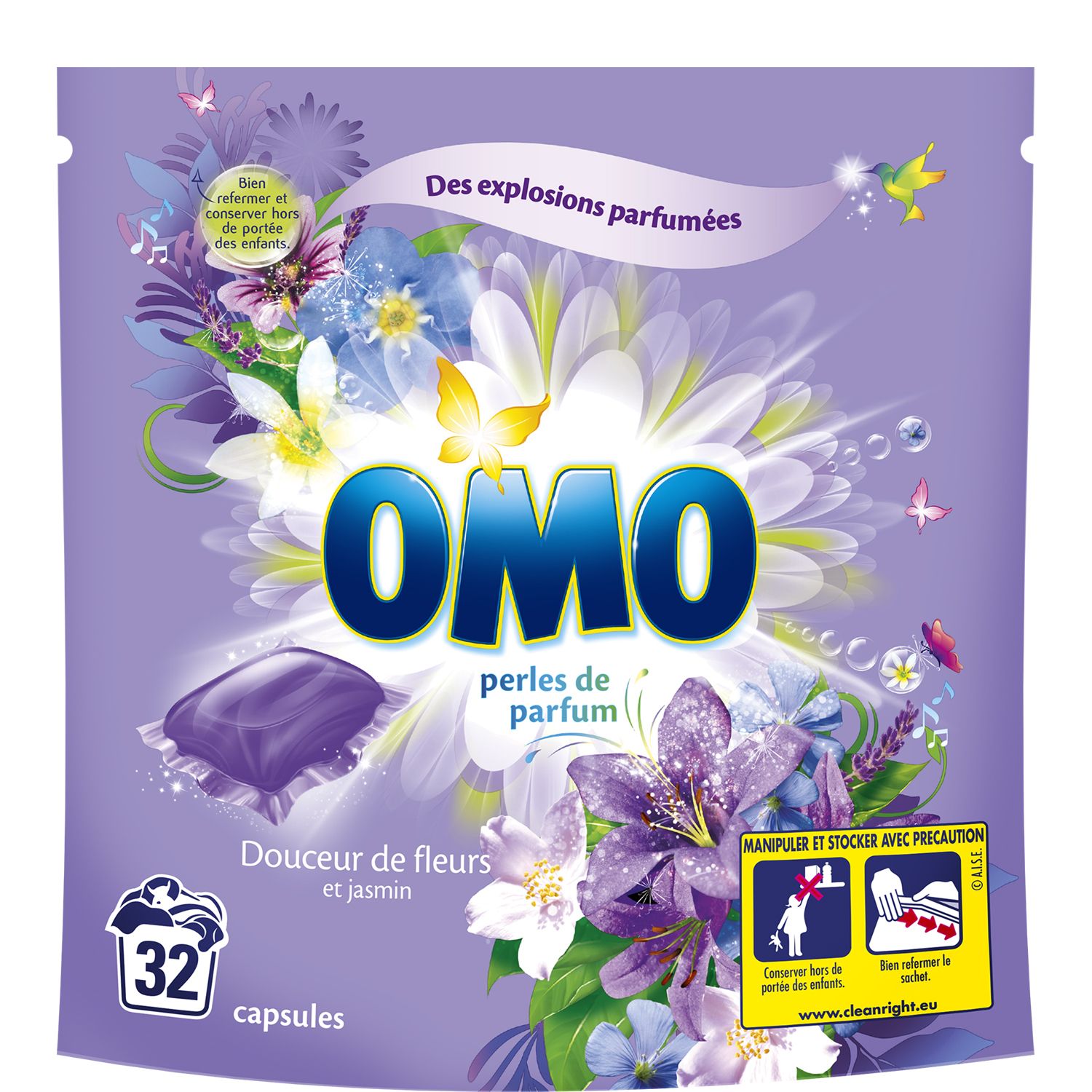 OMO Omo lessive capsules douceur de fleurs et jasmin 32 dosettes pas cher 