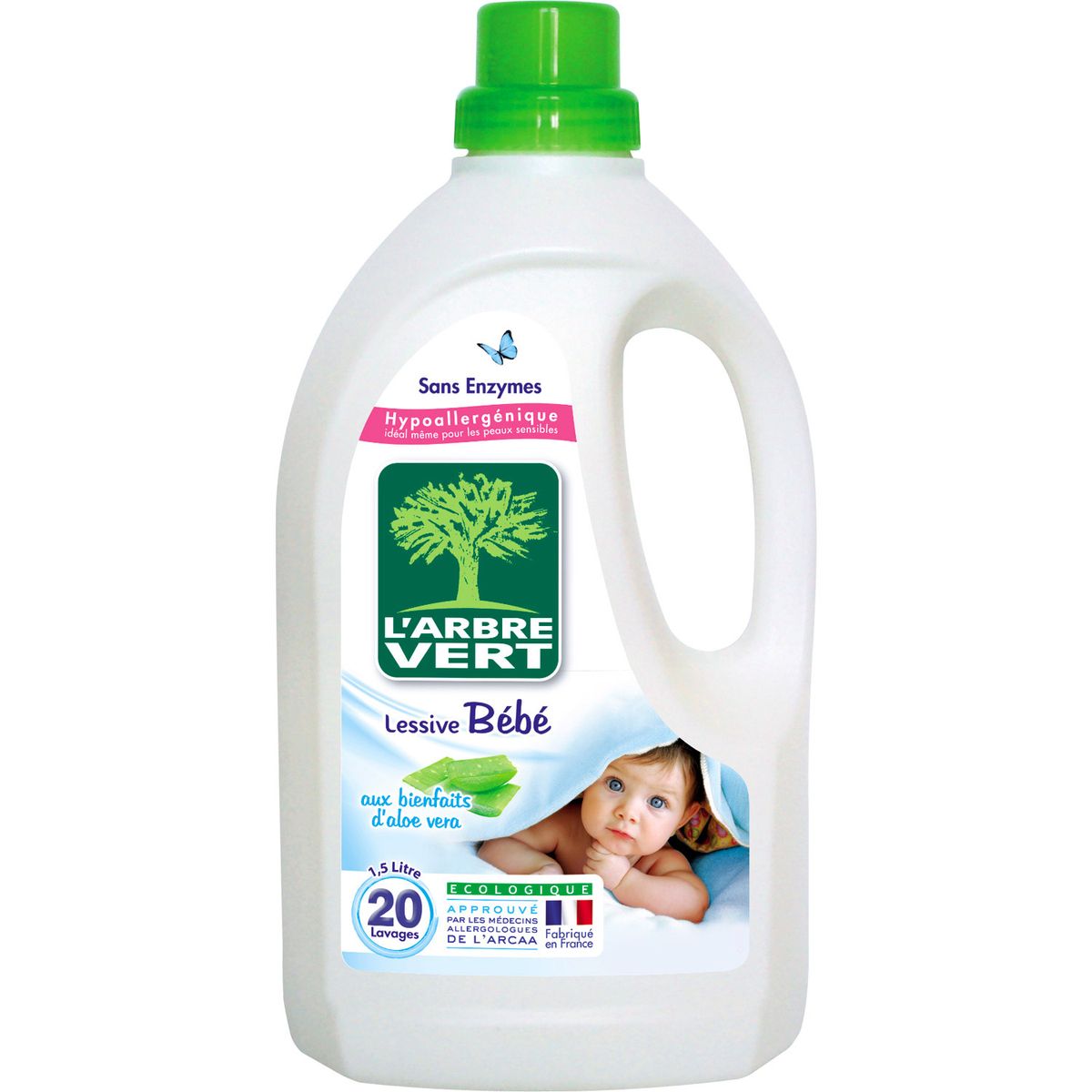 L'ARBRE VERT L'Arbre Vert Lessive bébé aux bienfaits d'aloe vera 20 lavages  1,5l 20 lavages 1,5l pas cher 