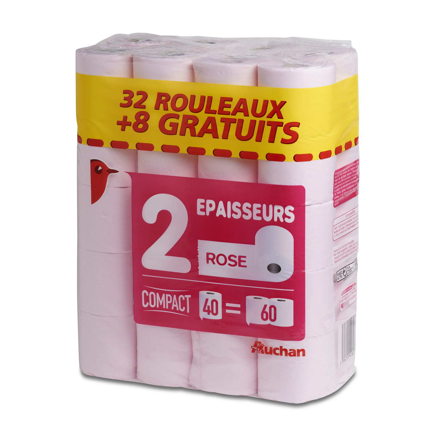 AUCHAN Auchan papier toilette rose maxi rouleau x32 +8gts pas cher 