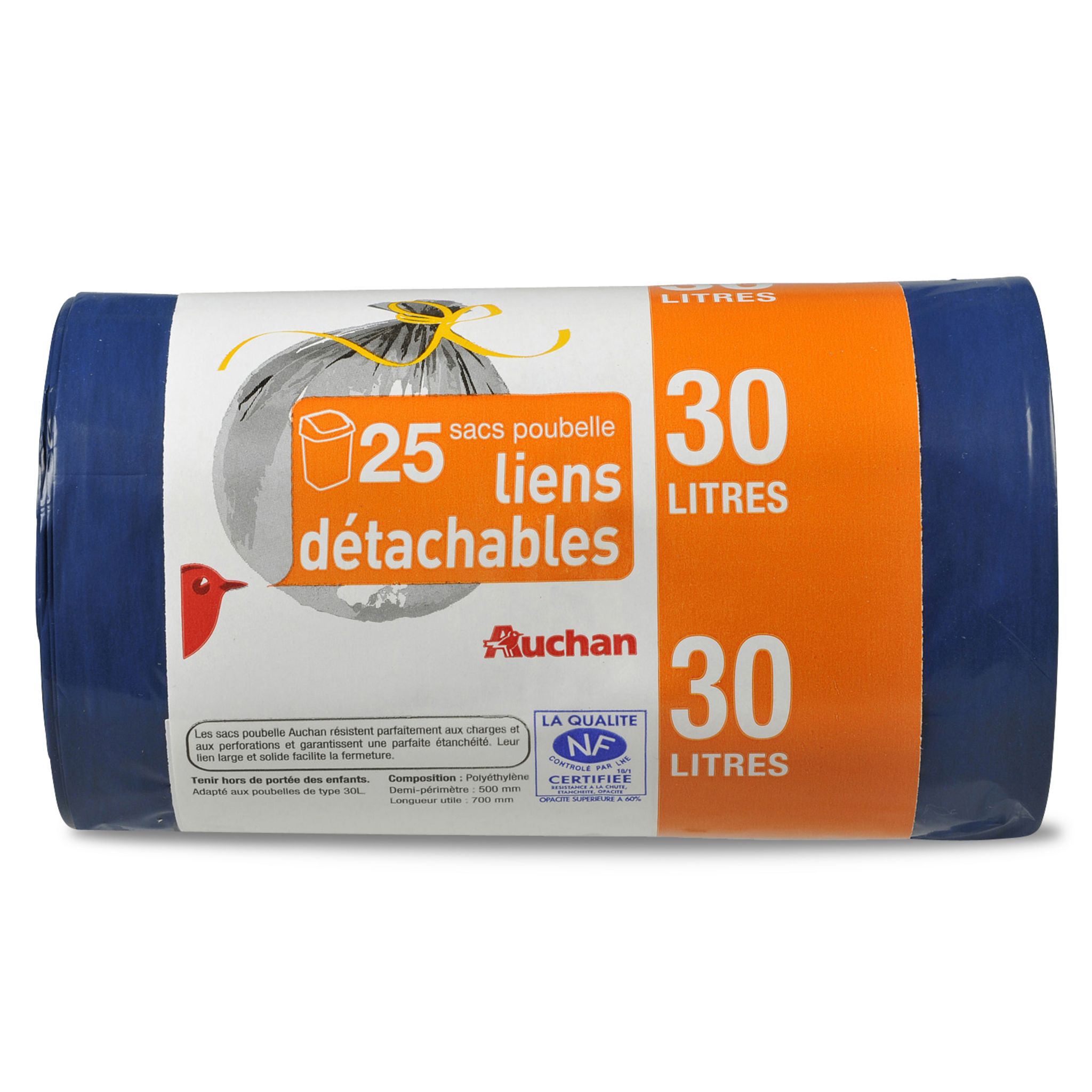 AUCHAN Sacs poubelle liens d tachables 30l 25 sacs pas cher