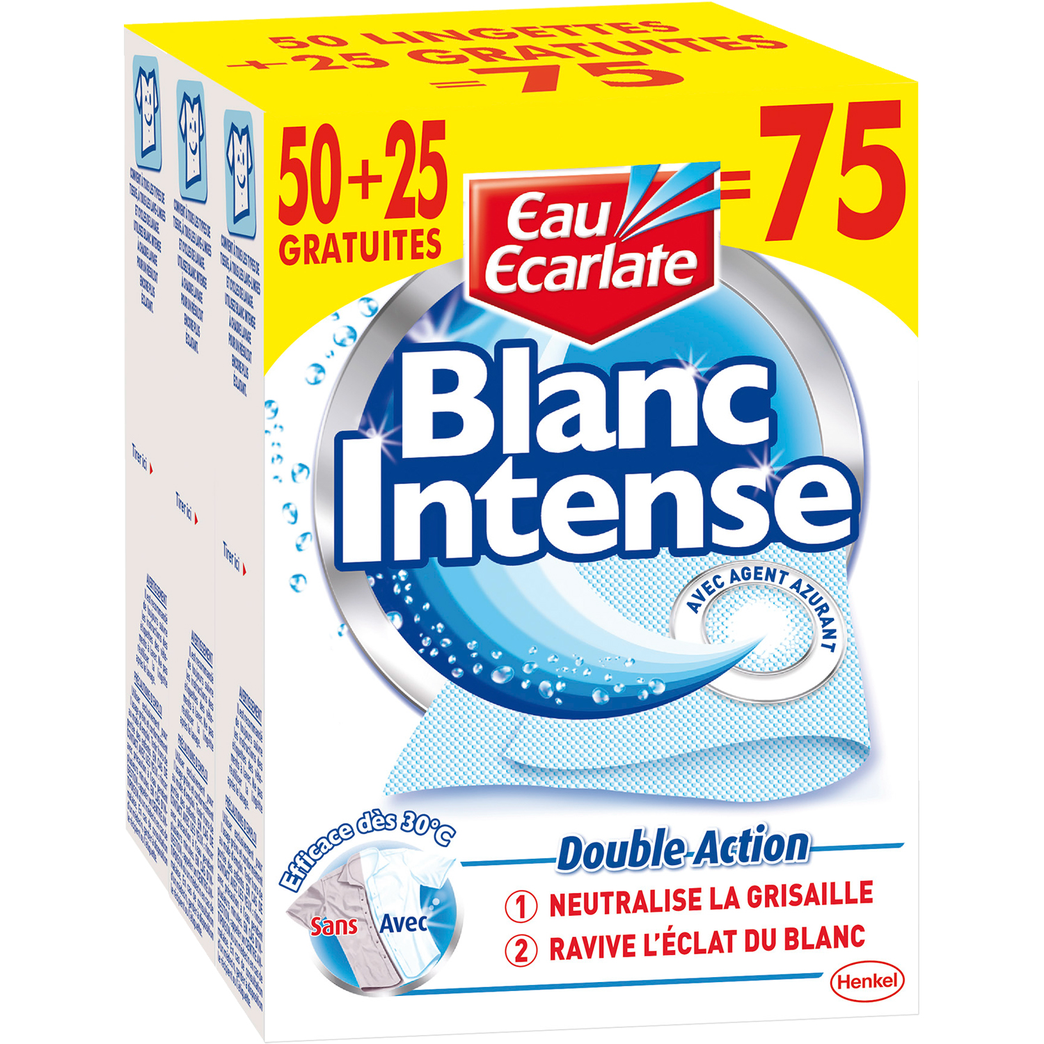 EAU ECARLATE Blanc intense Eau Ecarlate lingette x50 +25offertes pas cher 