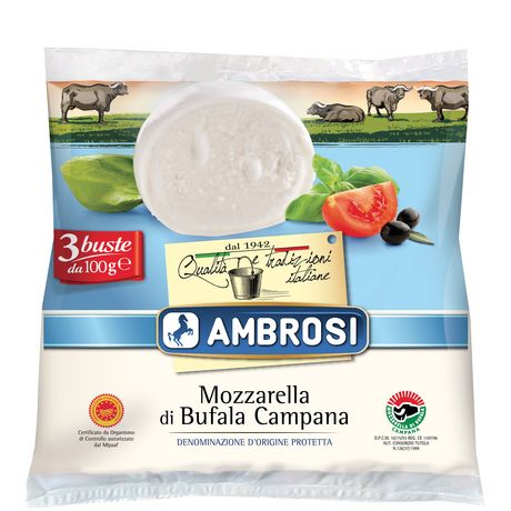 Mozzarella di bufala AOP lait pasteurisé de bufflonne 20,5%mg AMBROSI3x100g