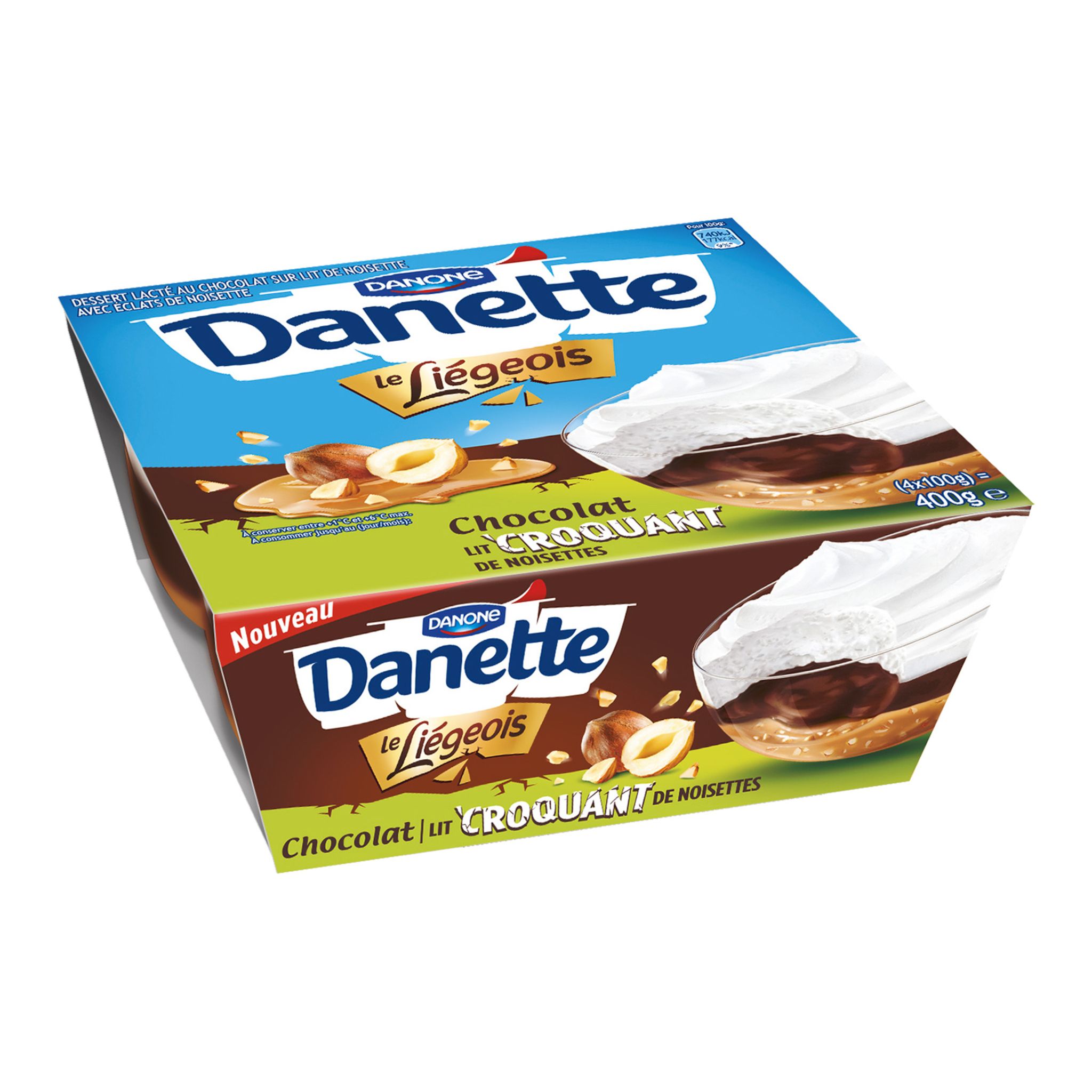 Danette 3 saveurs chocolat au lait/ chocolat noisette/ chocolat (12 x 115  g)