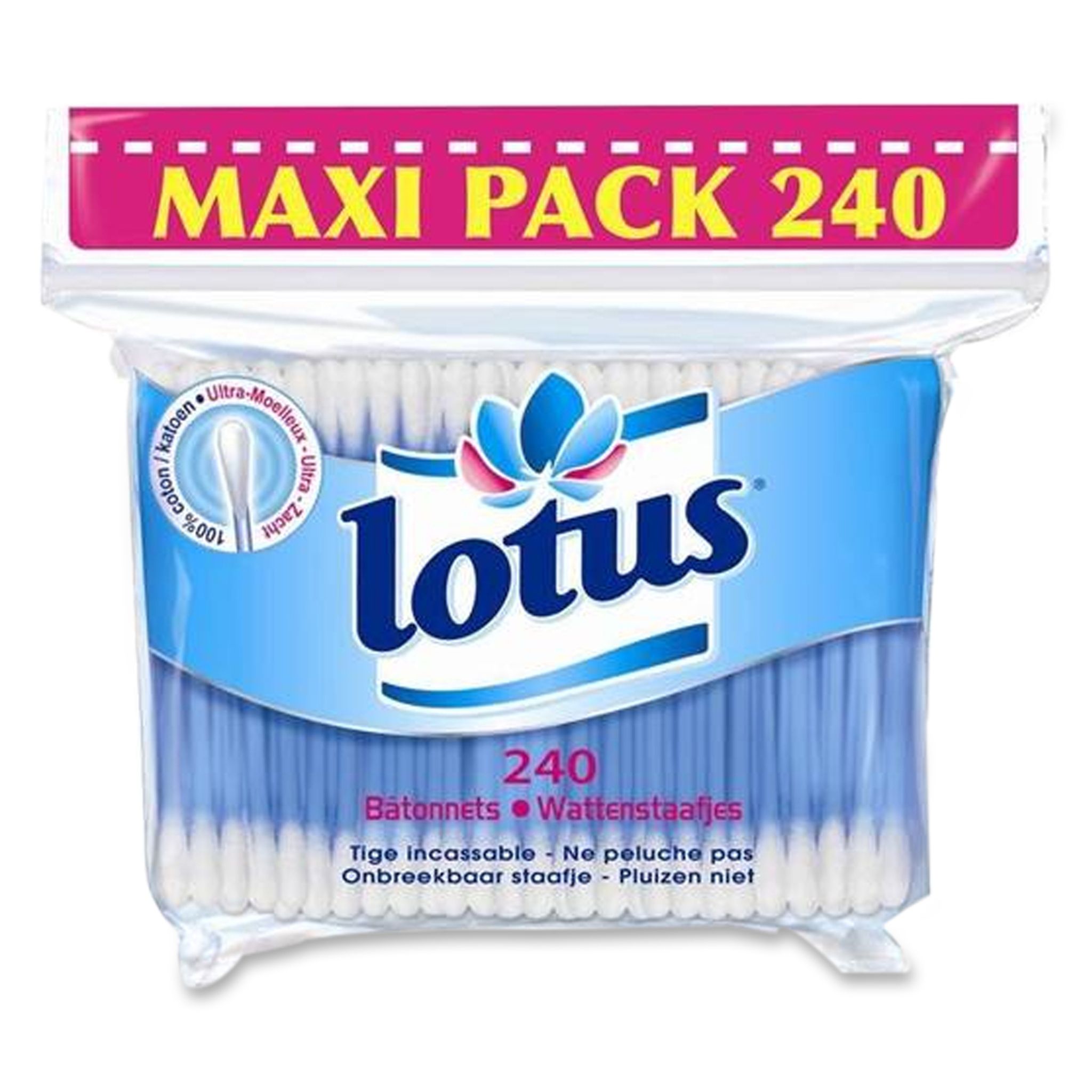 Lotus Coton-tiges en papier et coton Bio - Sachet 240 Bâtonnets